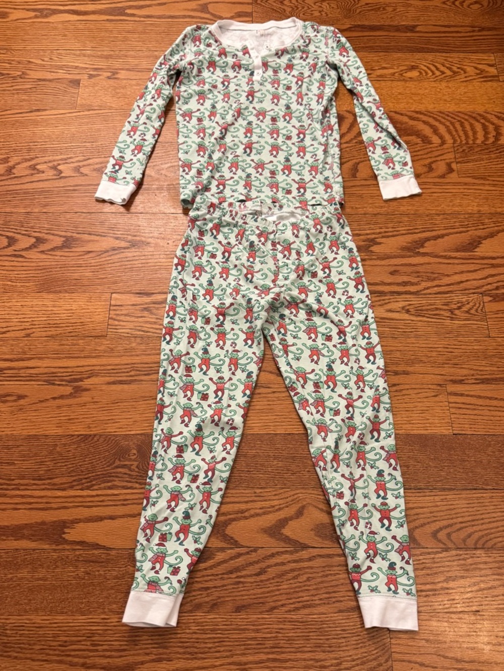 Roller Rabbit Kids Pajama Set - Mint Green with Red & Green Monkey Print